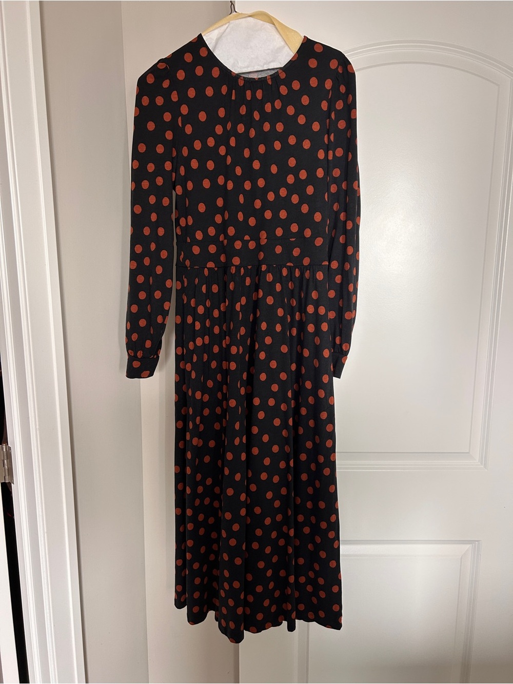 Boden Black Midi Dress with Brown Spots